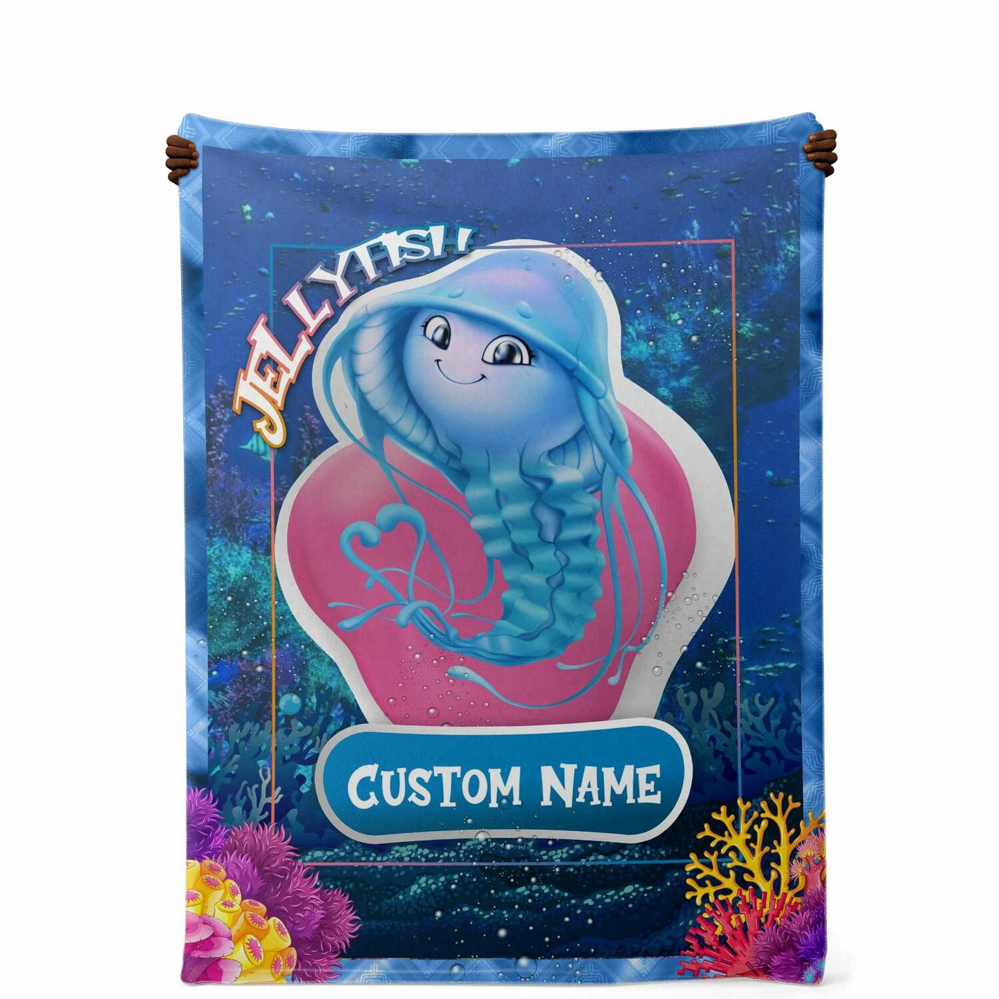 Personalized Name Jellyfish Blanket, Custom Name Sea Animals Blanket for Boys & Girls