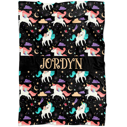 Personalized Name Unicorns Blanket for Girls - JORDYN