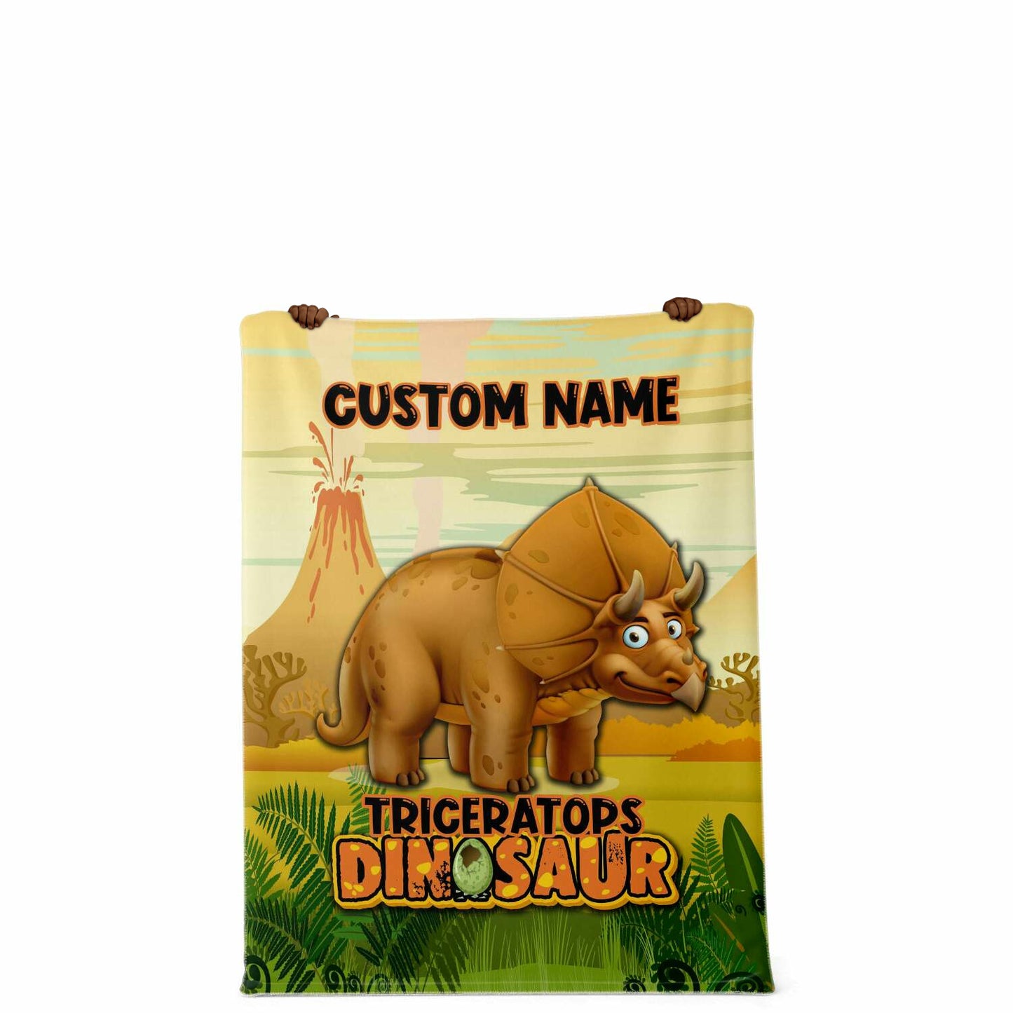 Personalized Name Triceratops Dinosaur Blanket for Kids, Custom Name Blanket for Boys & Girls