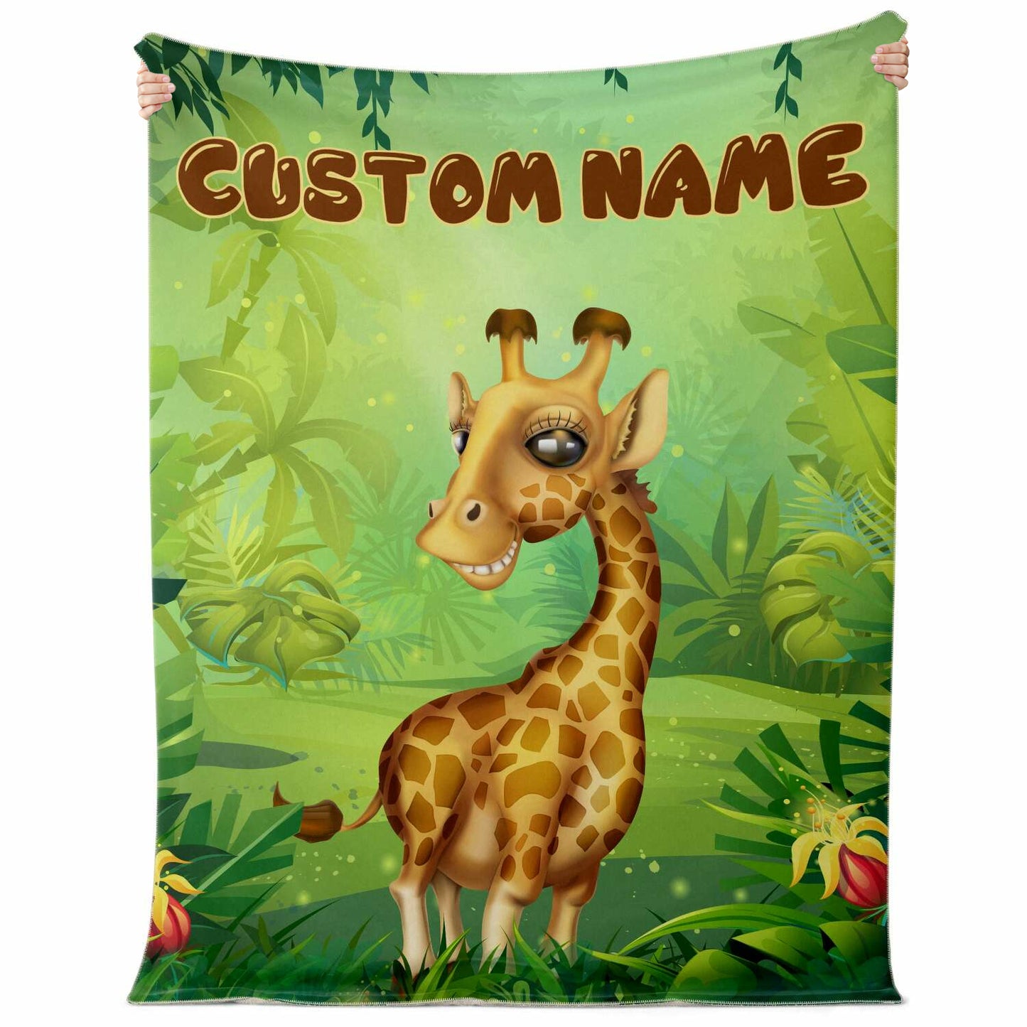 Personalized Name Giraffe Blanket, Custom Name Wild Animals Blanket for Boys & Girls
