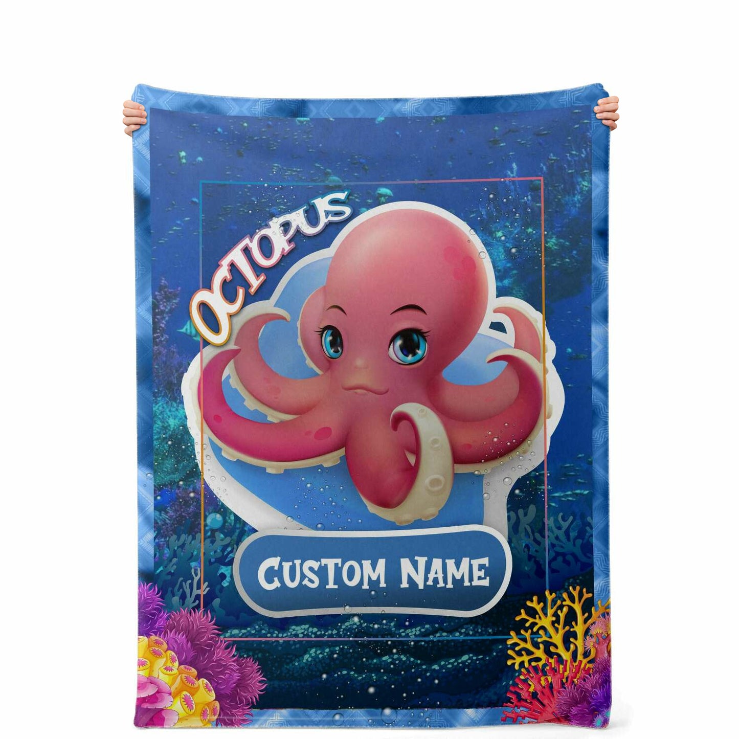 Personalized Name Octopus Blanket, Custom Name Sea Animals Blanket for Boys & Girls