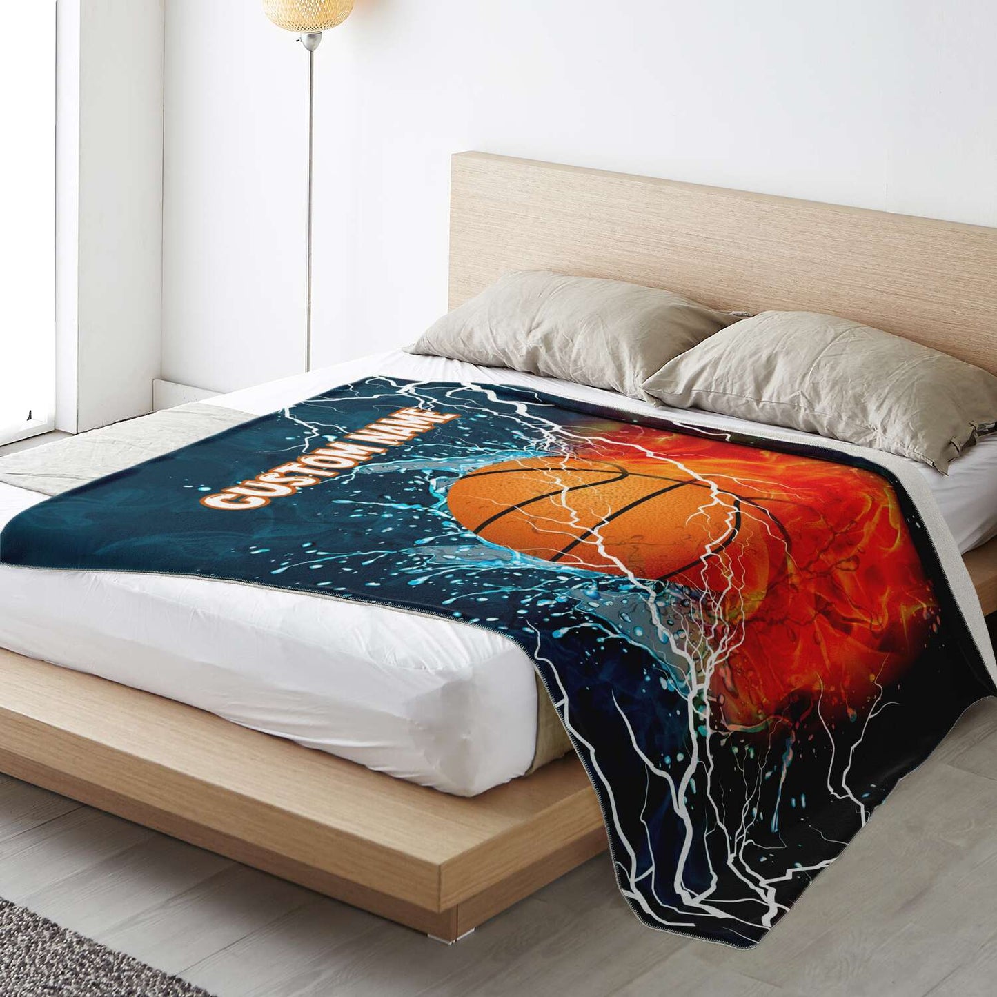 Personalized Name Basketball Blanket, Custom Name Sports Blanket for Boys & Girls
