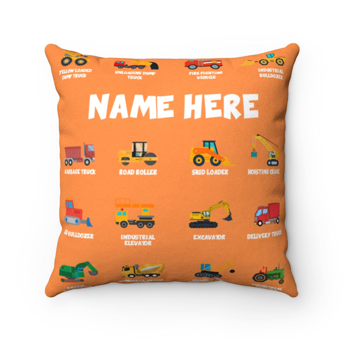 Personalized Name Construction Machines Boy Square Pillow