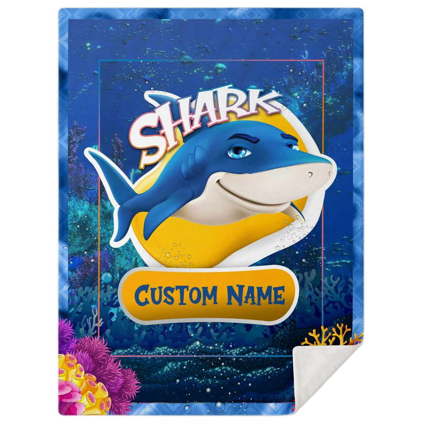 Personalized Name Shark Blanket, Custom Name Sea Animals Blanket for Boys & Girls