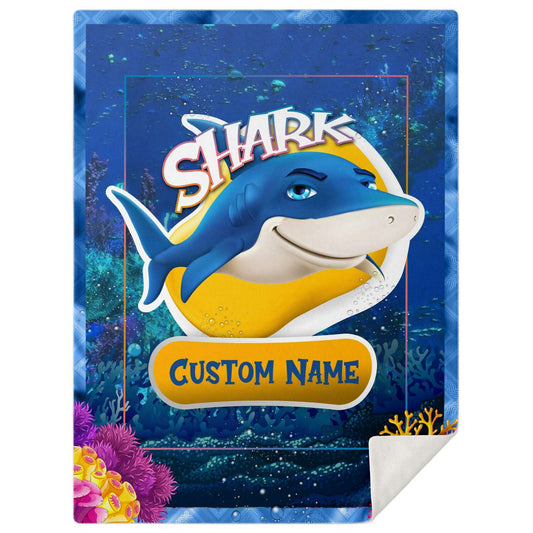 Personalized Name Shark Blanket, Custom Name Sea Animals Blanket for Boys & Girls