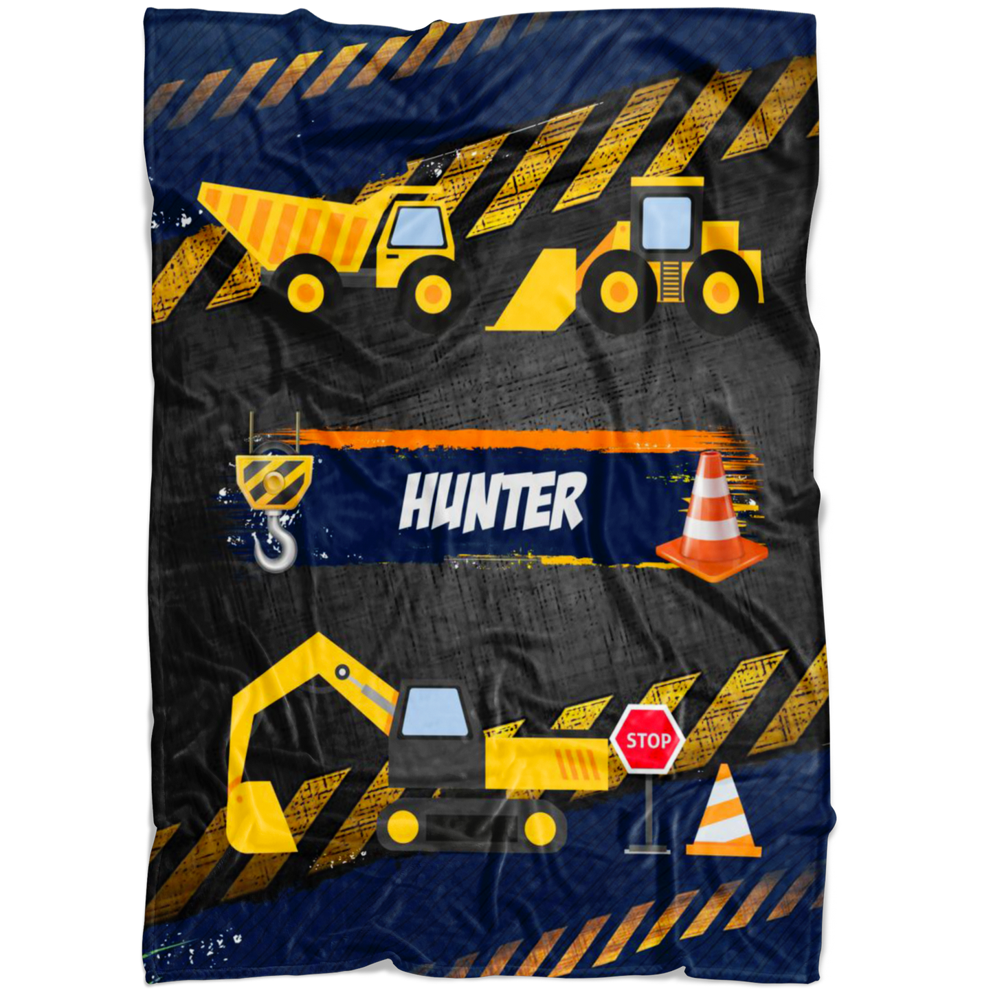 Personalized Name Stop Under Construction Blanket for Boys & Girls, Kids Name Blanket - Hunter
