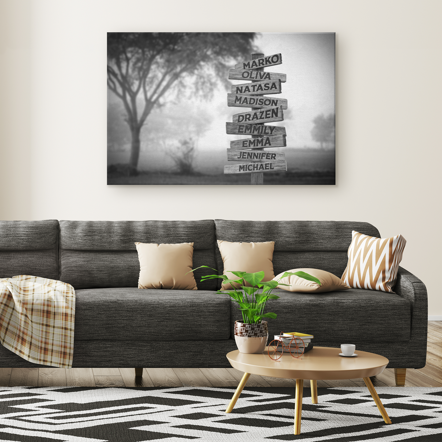 Personalized Multi Names Family Canvas Wall Art - Woods