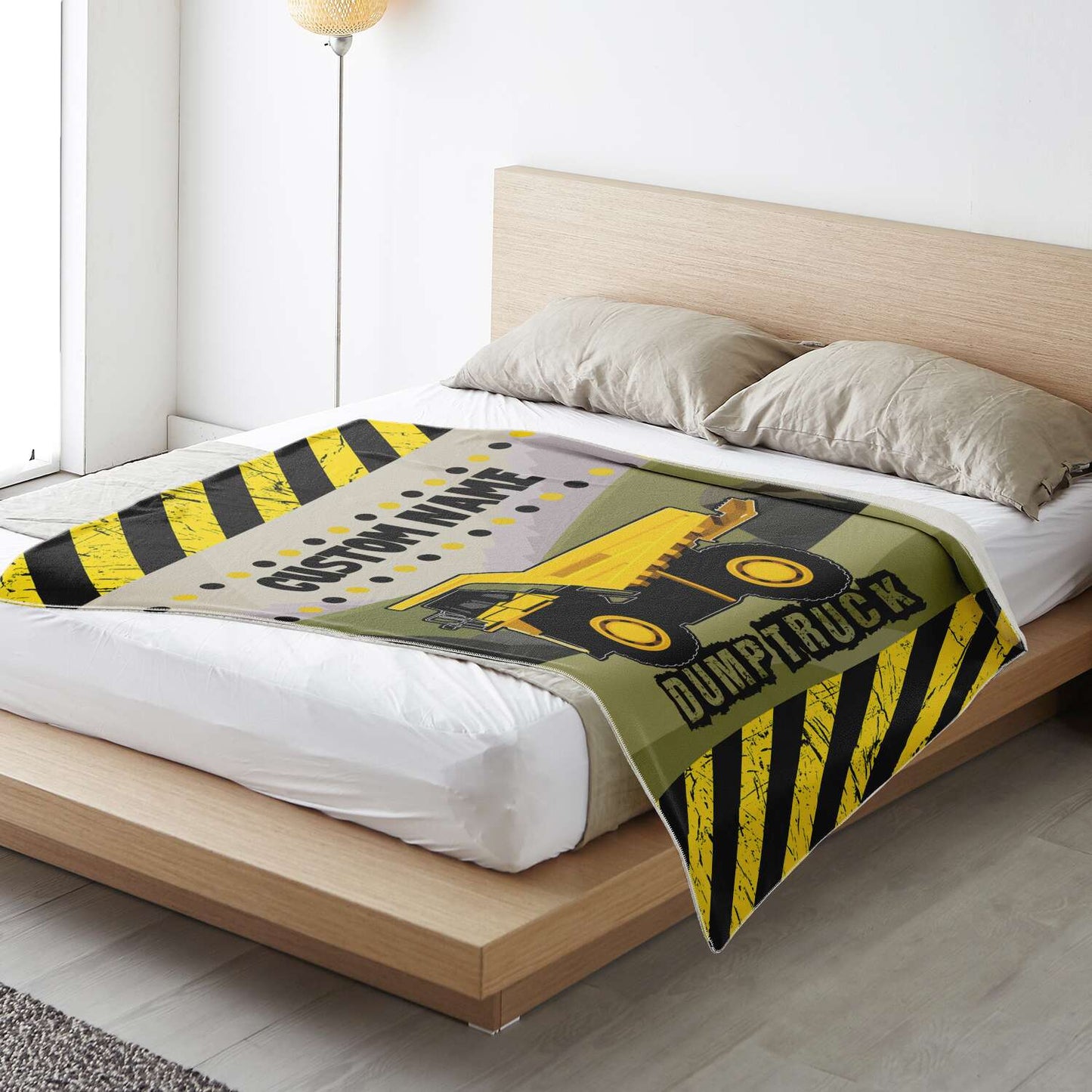 Personalized Name Dump Truck Blanket for Kids, Boys and Girls Custom Name Blanket