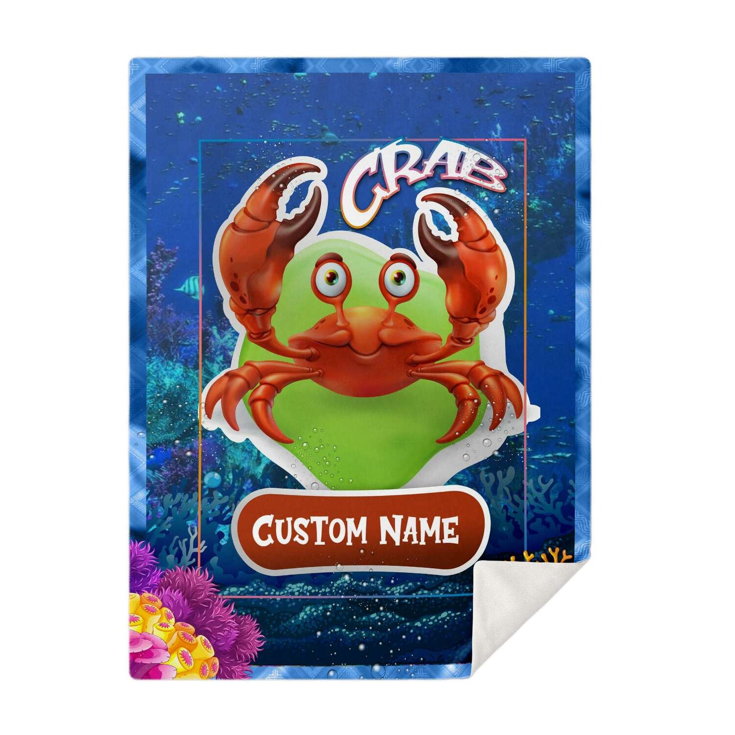 Personalized Name Crab Blanket, Custom Name Sea Animals Blanket for Boys & Girls