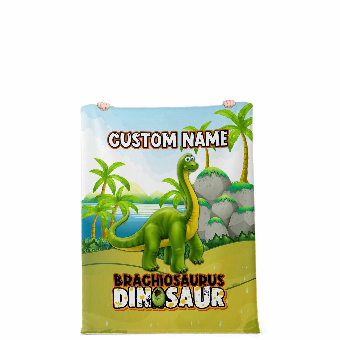 Personalized Name Brachiosaurus Dinosaur Blanket for Kids, Custom Name Blanket for Boys & Girls