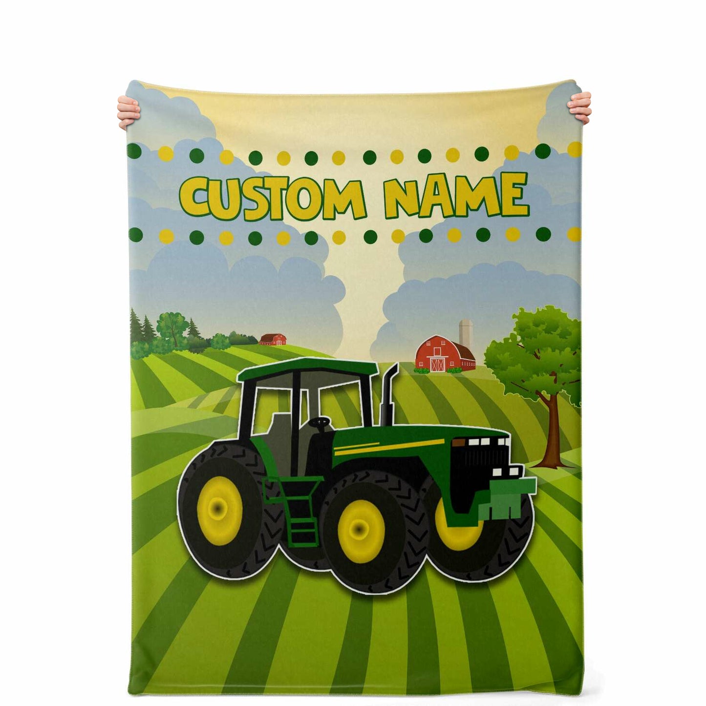 Personalized Name Big Green Tractor Blanket for Kids