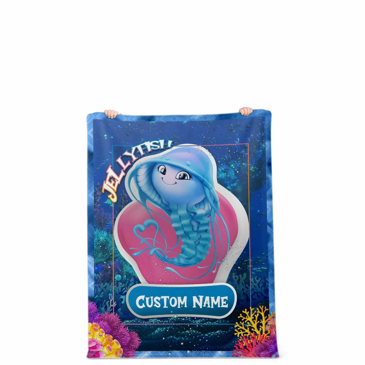 Personalized Name Jellyfish Blanket, Custom Name Sea Animals Blanket for Boys & Girls