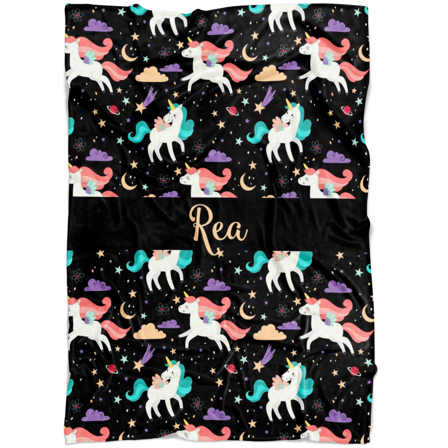 Personalized Name Unicorns Blanket for Girls - Rea