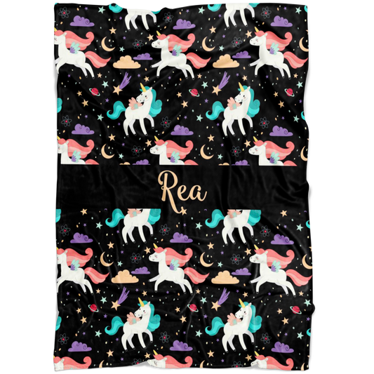 Personalized Name Unicorns Blanket for Girls - Rea