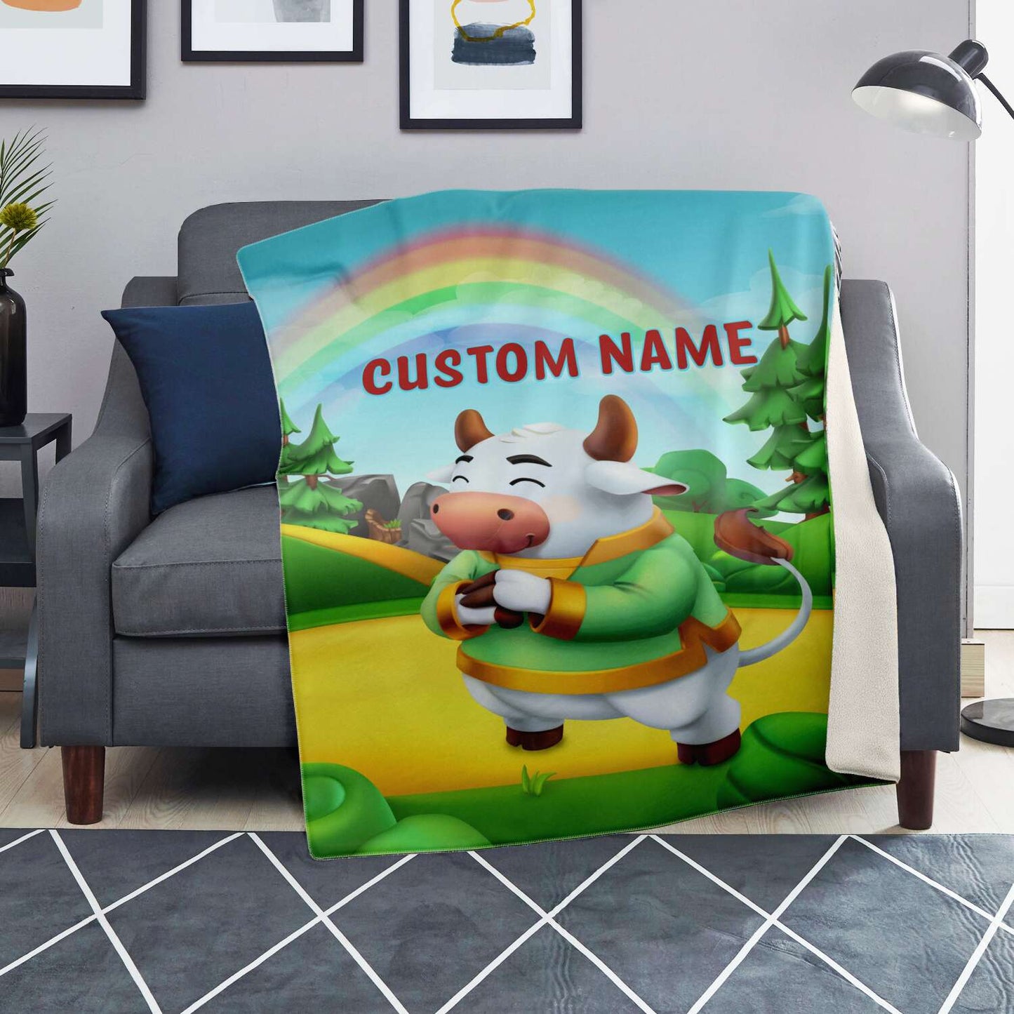 Personalized Name Bull Animal Blanket for Kids, Custom Name Blanket for Boys & Girls