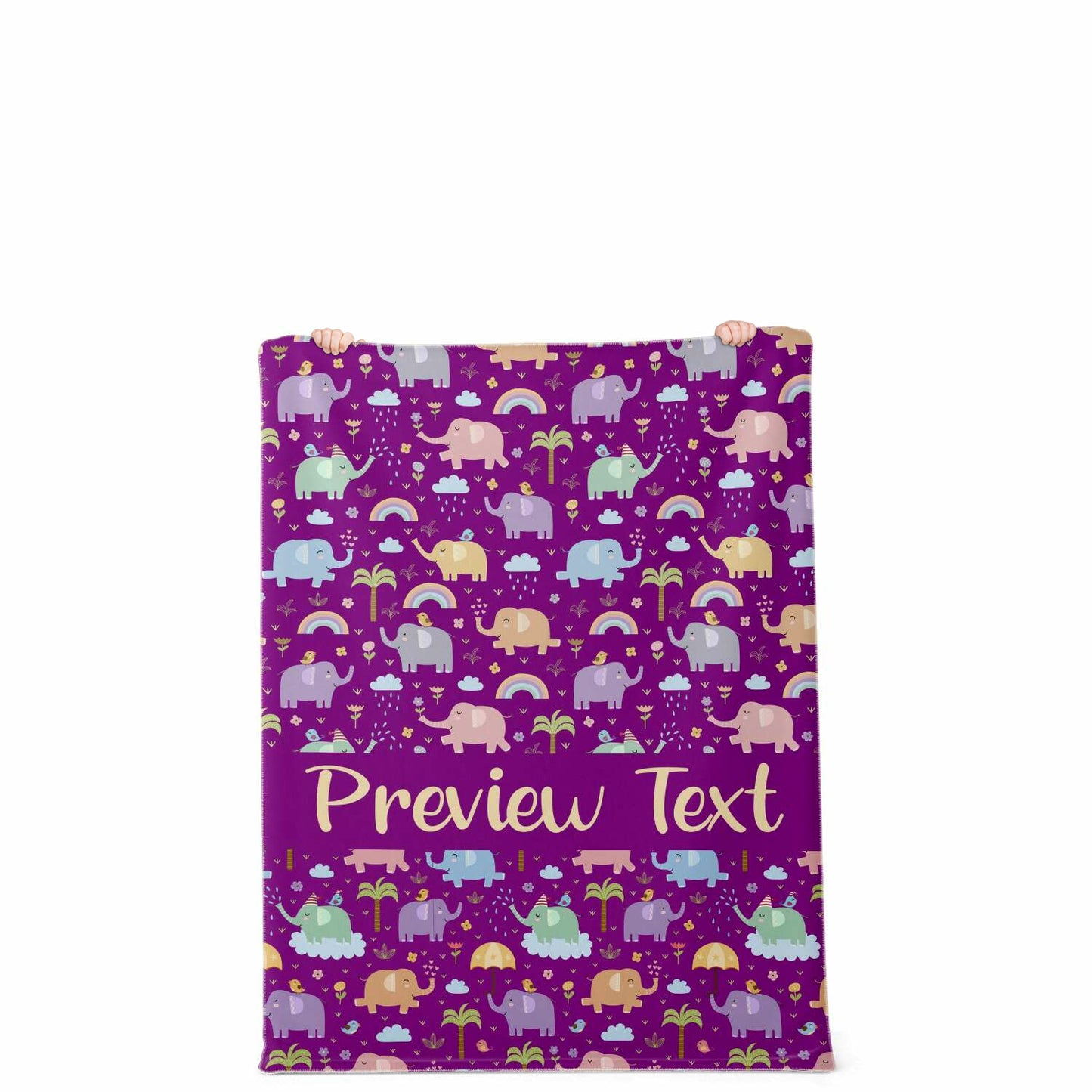 Personalized Name Elephant Pattern Purple Blanket for Kids, Girls & Boys