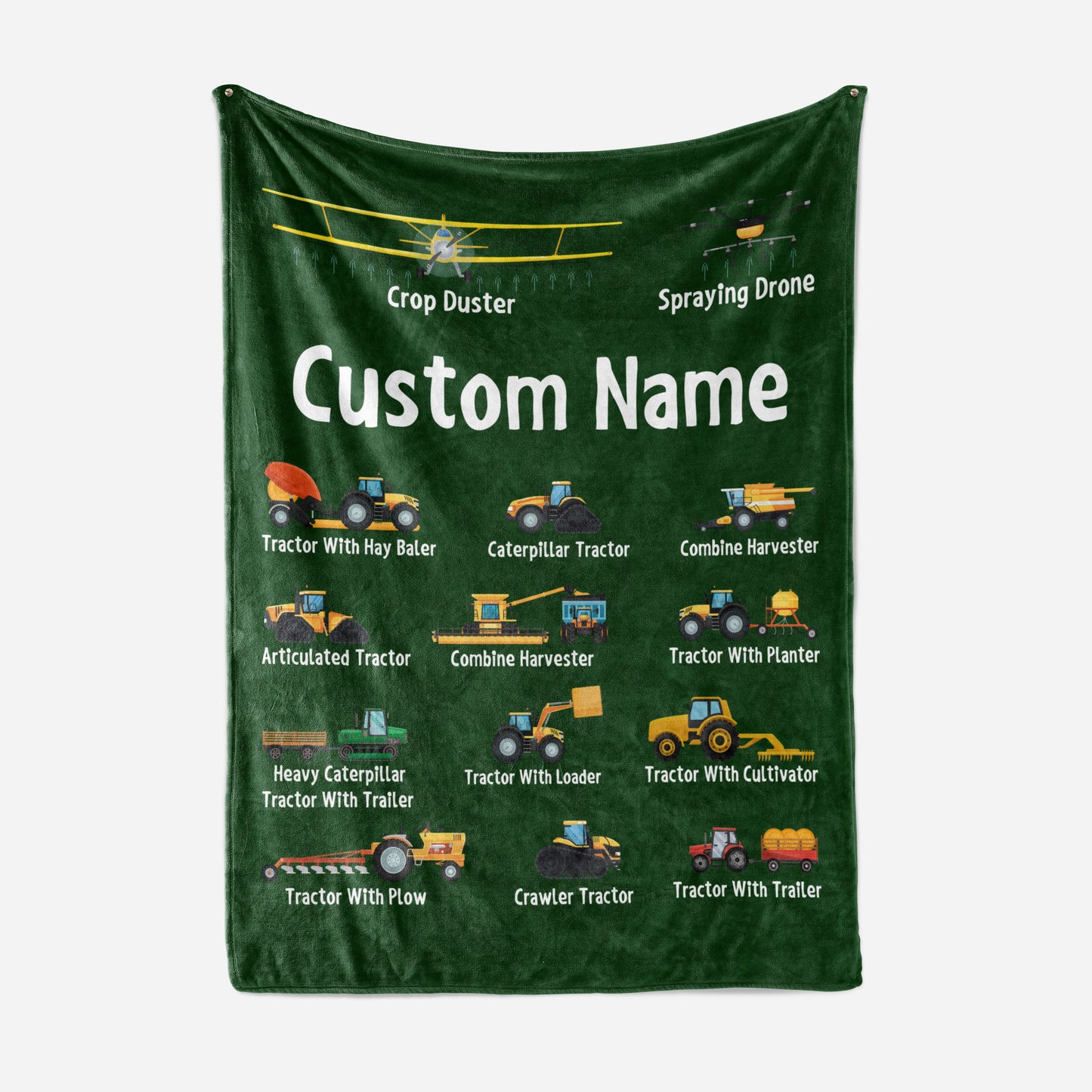 Personalized Name Tractor Blanket for Kids, Custom Name Farming Machinery Blanket for Boys & Girls
