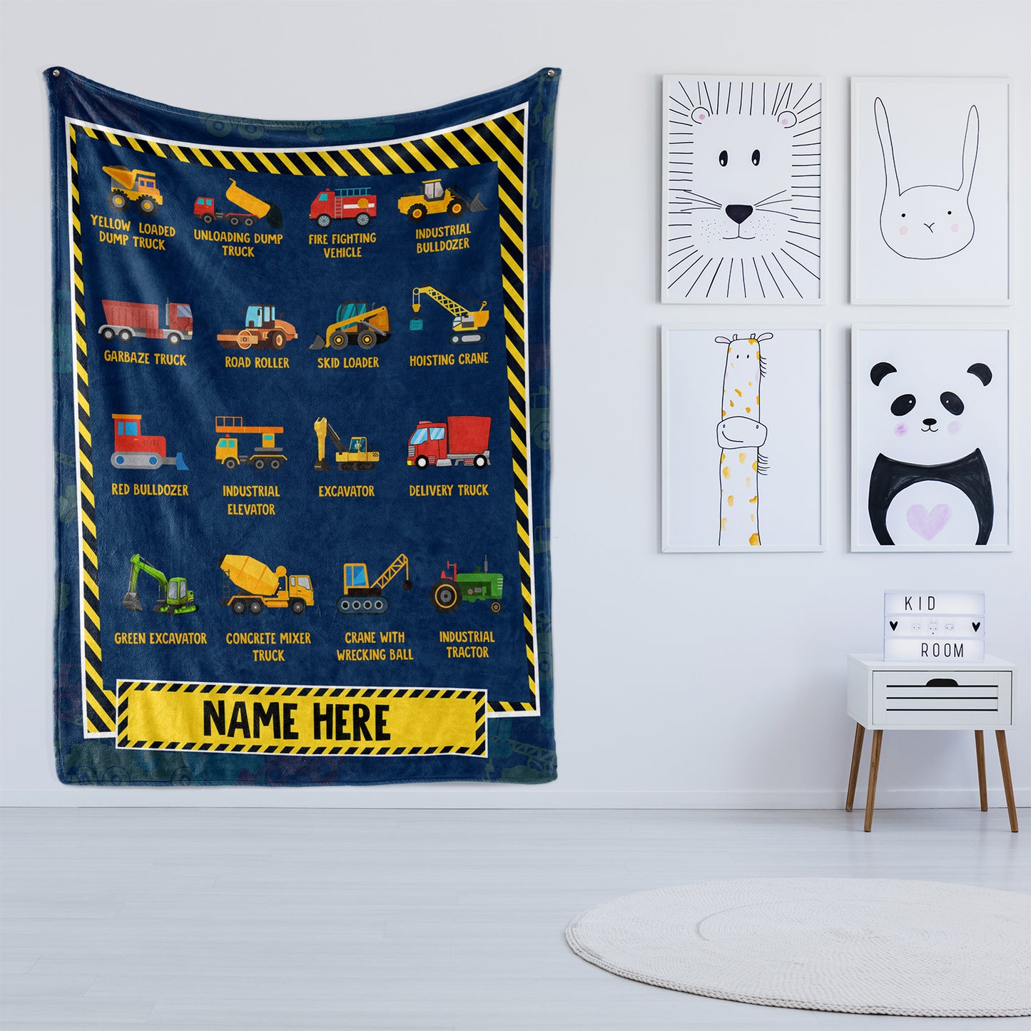 Personalized Custom Blankets with Construction Vehicles