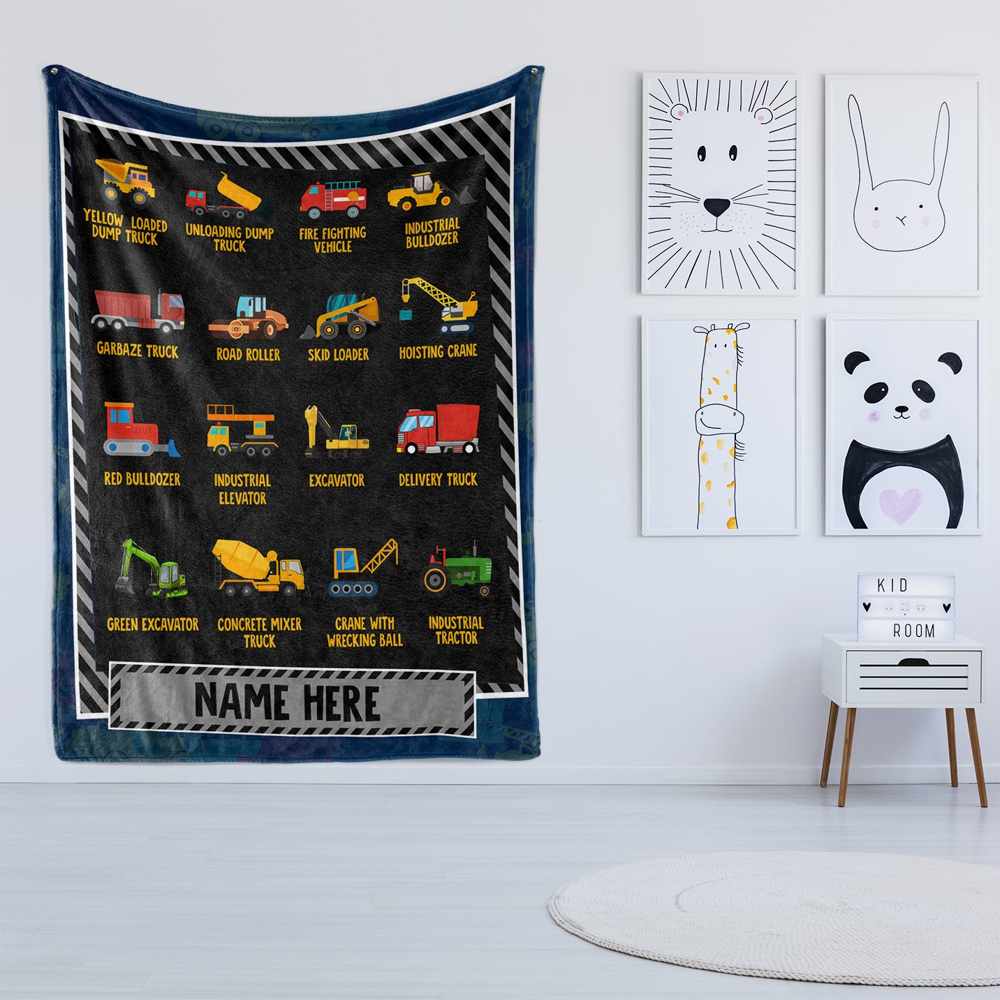 Personalized Custom Blankets with Construction Vehicles
