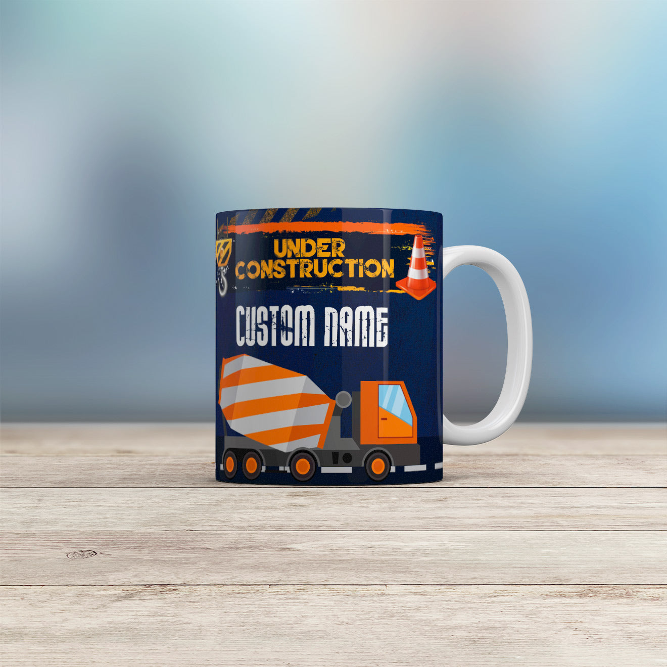 Personalized Name, Under Construction, Mixer Truck Mug for Kids 11oz