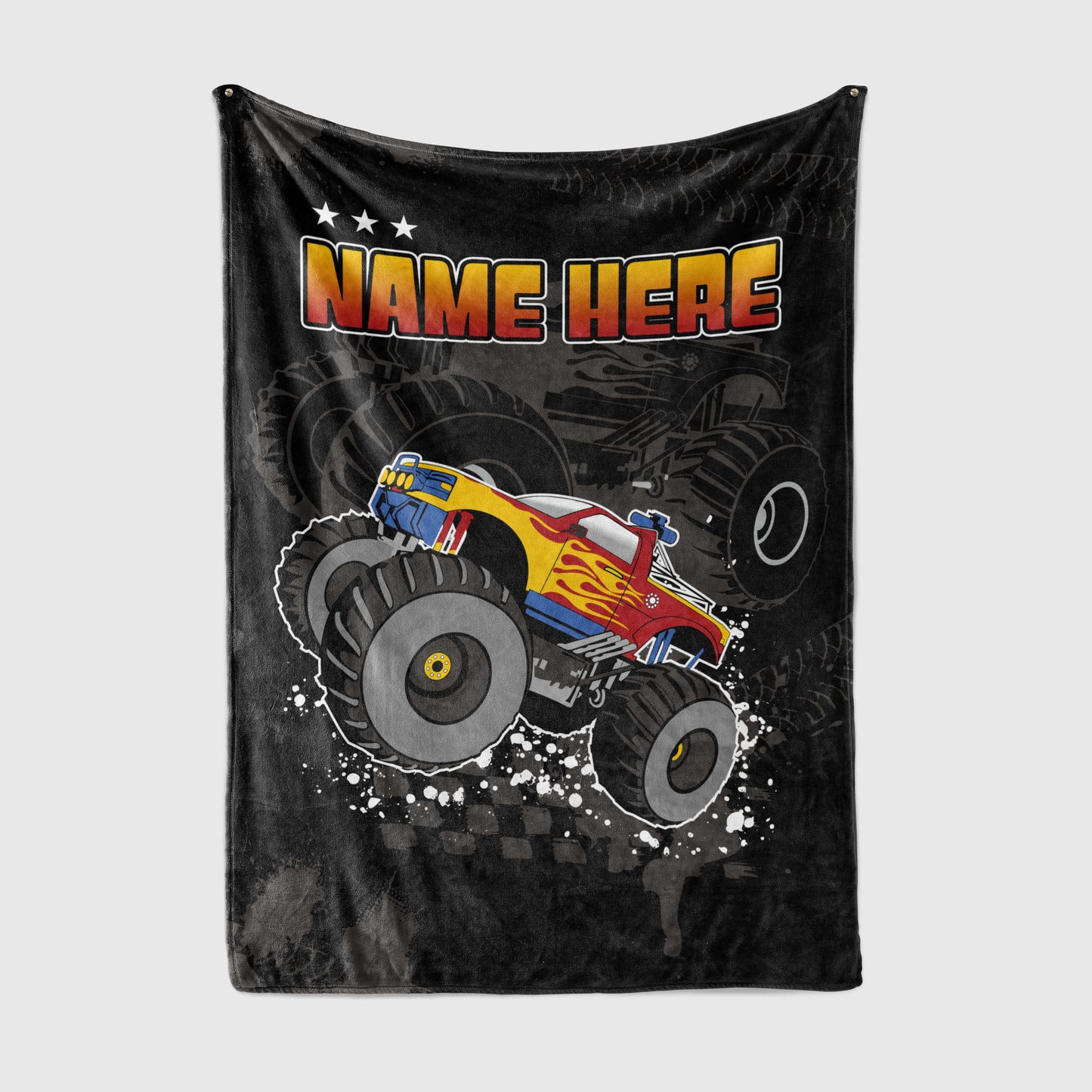 Personalized Name, Custom Blankets with Monster Trucks for Kids, Babies, Toddlers, Boys, Girls