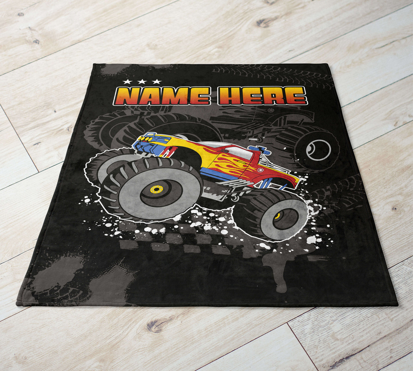 Personalized Name, Custom Blankets with Monster Trucks for Kids, Babies, Toddlers, Boys, Girls