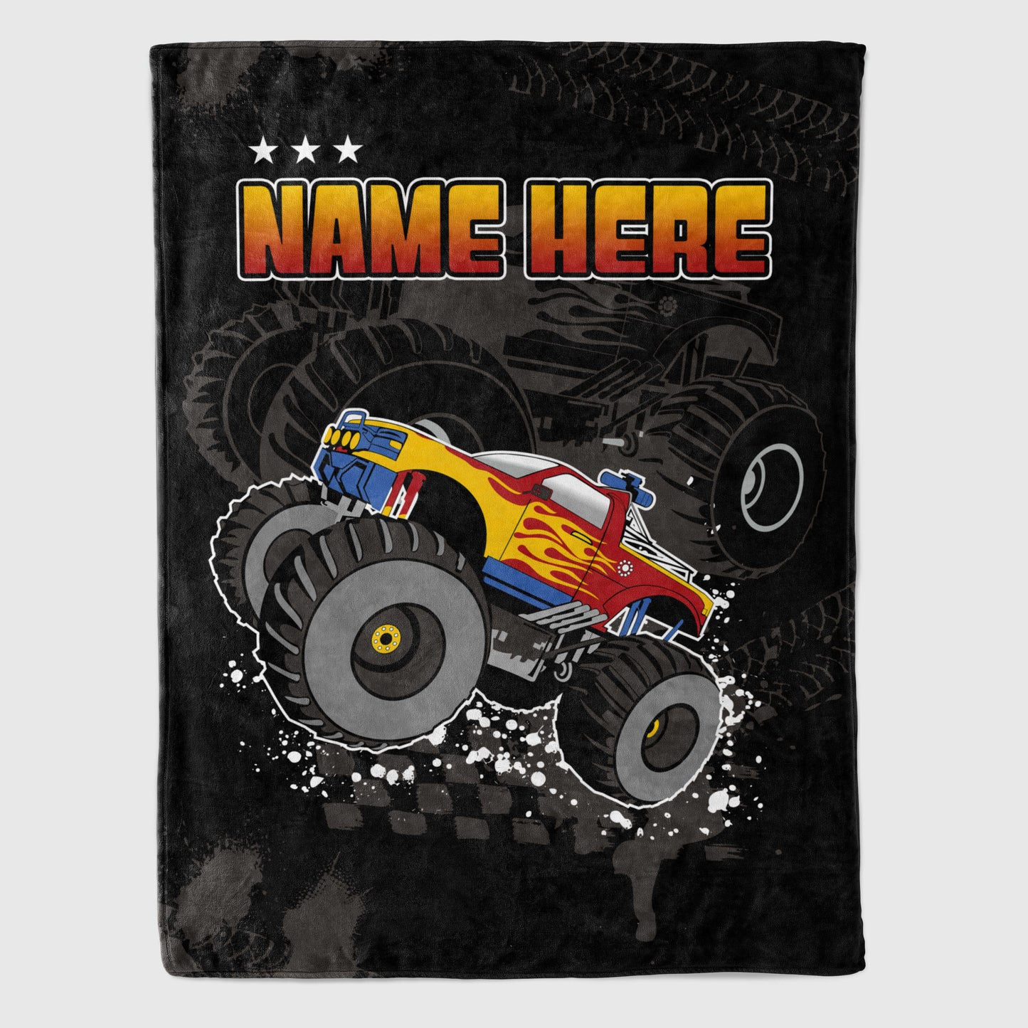 Personalized Name, Custom Blankets with Monster Trucks for Kids, Babies, Toddlers, Boys, Girls