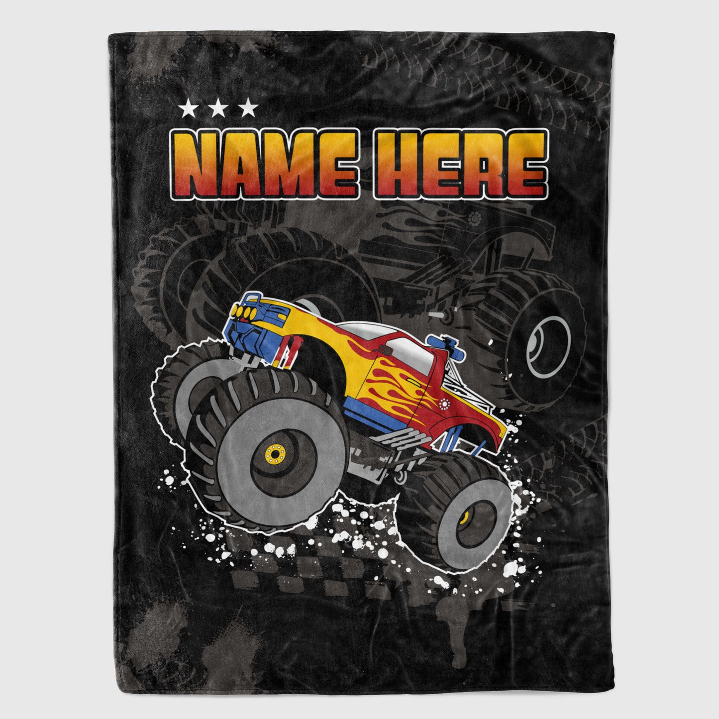 Personalized Name, Custom Blankets with Monster Trucks for Kids, Babies, Toddlers, Boys, Girls