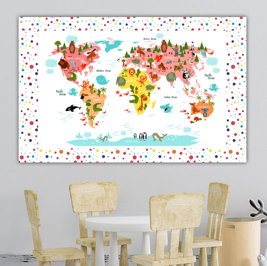 Personalized World Map for Kids, Canvas Wall Art for Children's Room, Learning, Educational Map for Boys & Girls