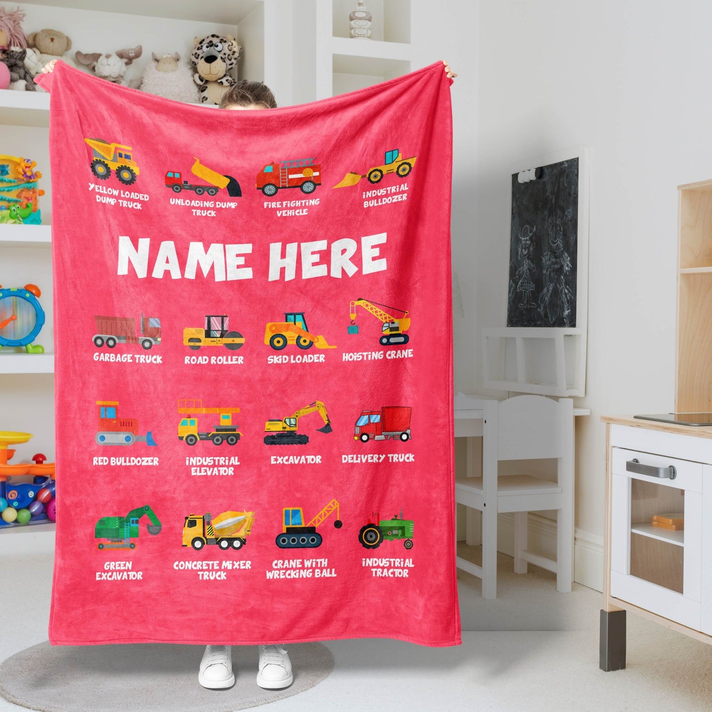 Personalized Name Construction Machines Boys & Girls Blanket