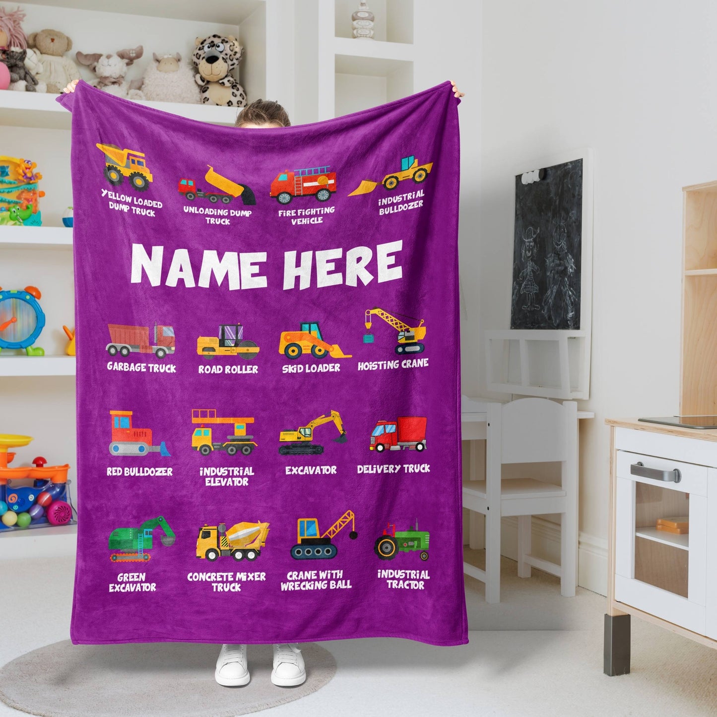 Personalized Name Construction Machines Boys & Girls Blanket