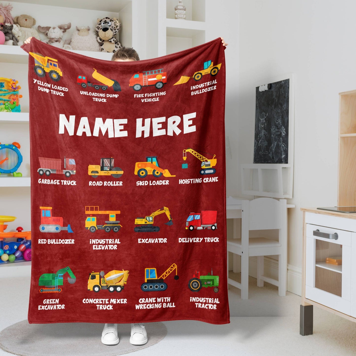 Personalized Name Construction Machines Boys & Girls Blanket