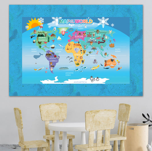 Personalized Map of World for Kids, Canvas Wall Art for Children's Room, Learning, Educational Map for Boys & Girls