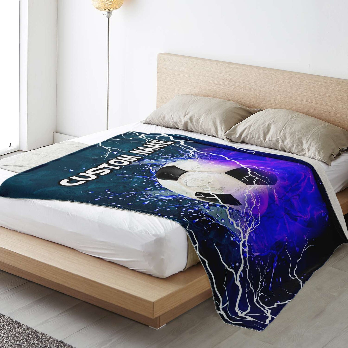 Personalized Name Soccer,Football Blanket, Custom Name Sports Blanket for Boys & Girls