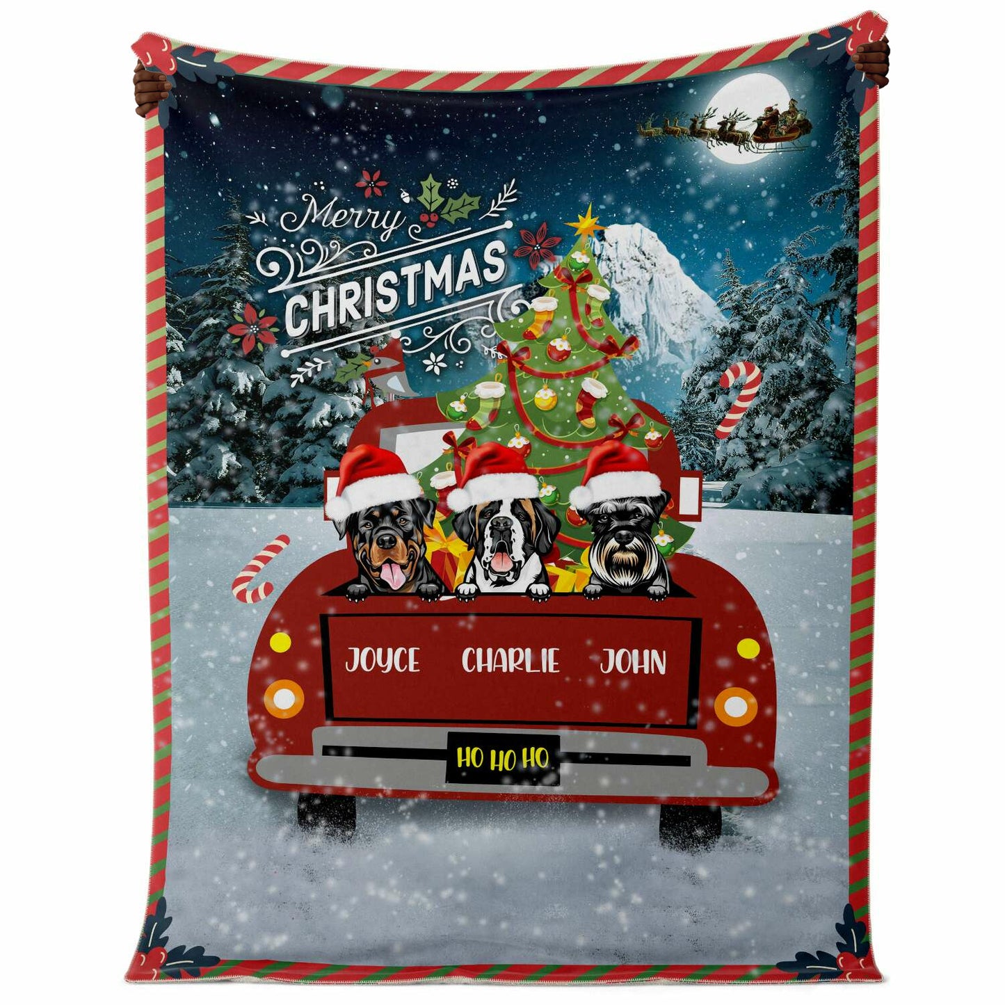Personalized Christmas Truck Blanket for Dog Lovers