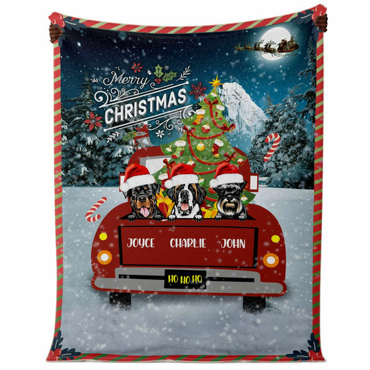 Personalized Christmas Truck Blanket for Dog Lovers