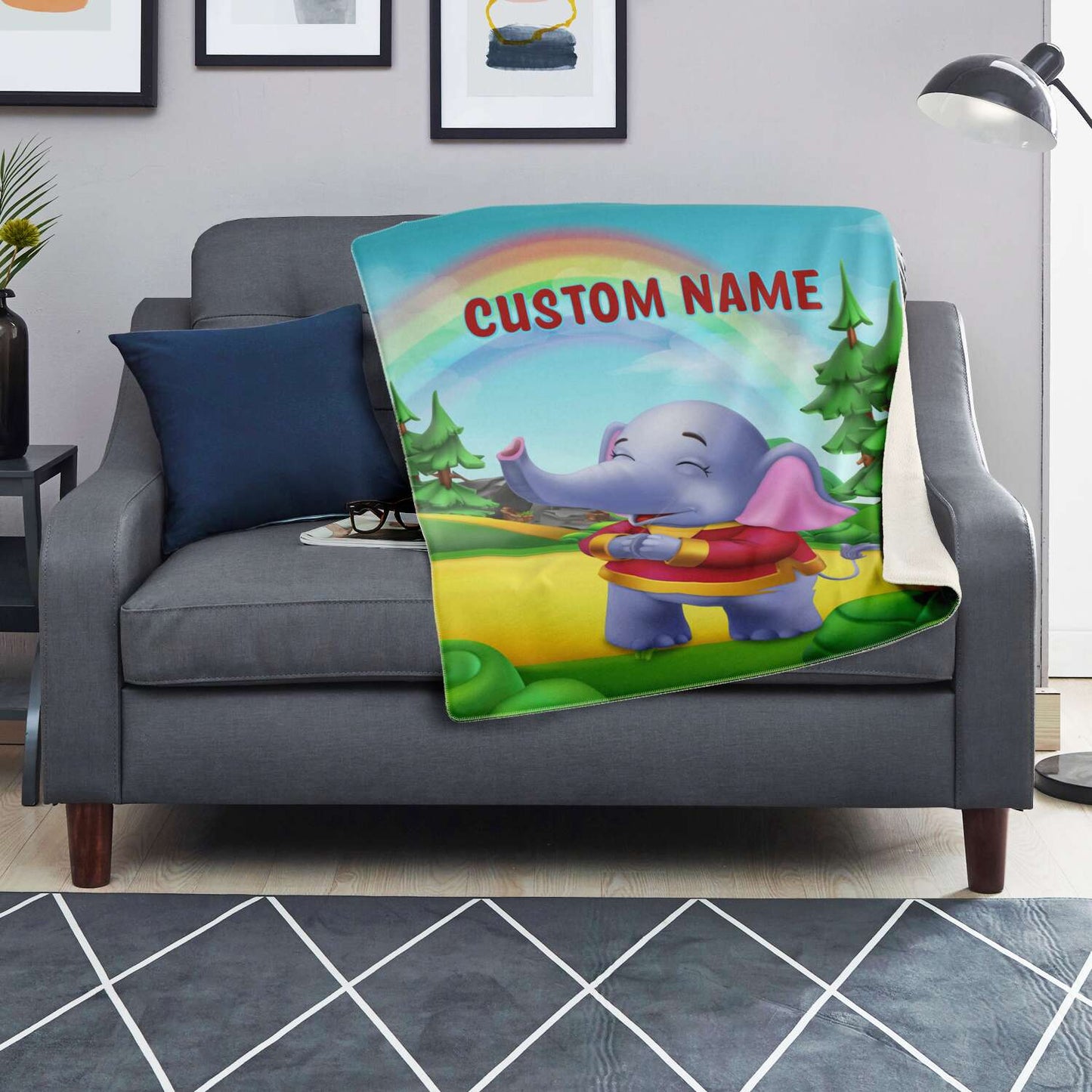 Personalized Name Elephant, Animal Blanket for Kids, Custom Name Blanket for Boys & Girls