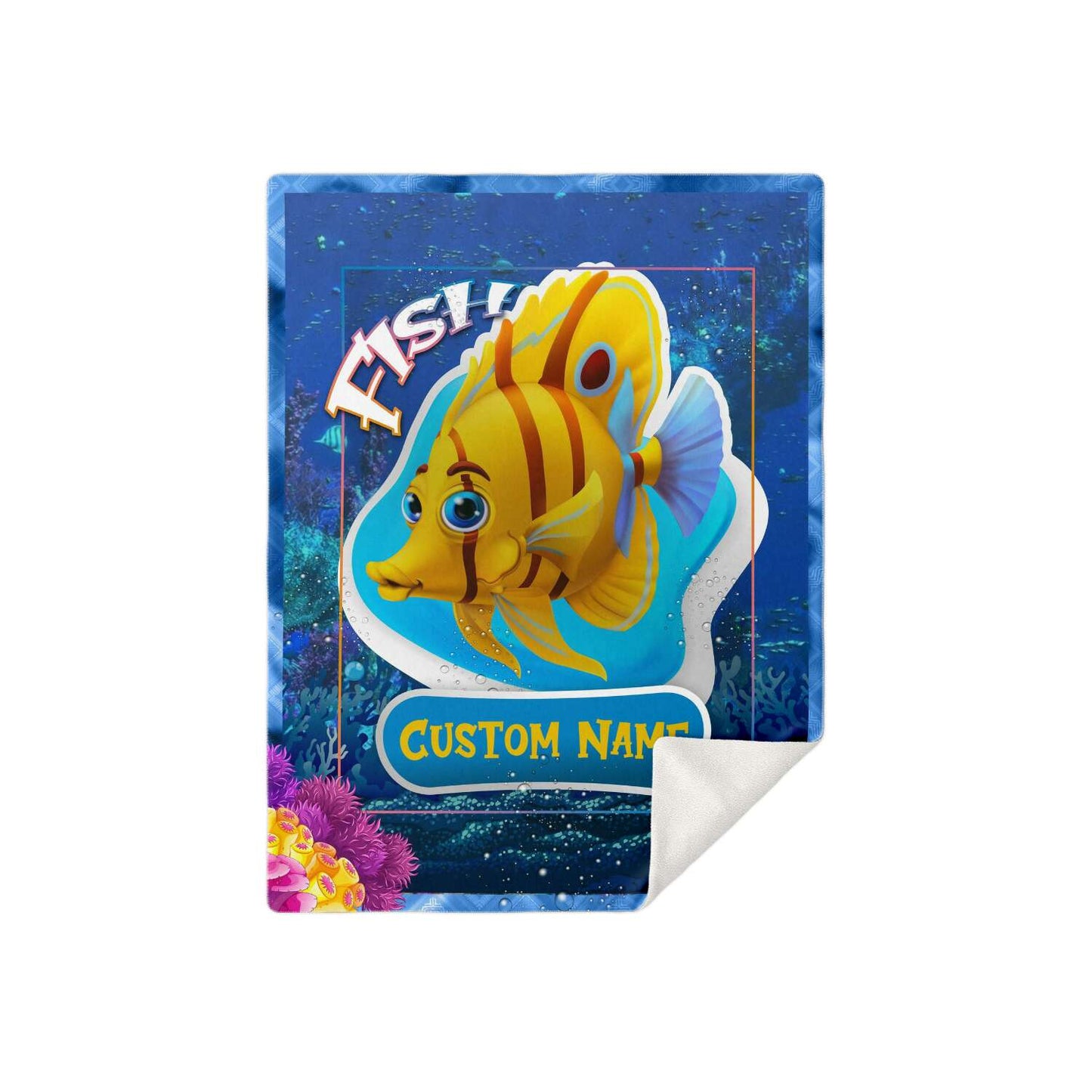 Personalized Name Fish Blanket, Custom Name Sea Animals Blanket for Boys & Girls