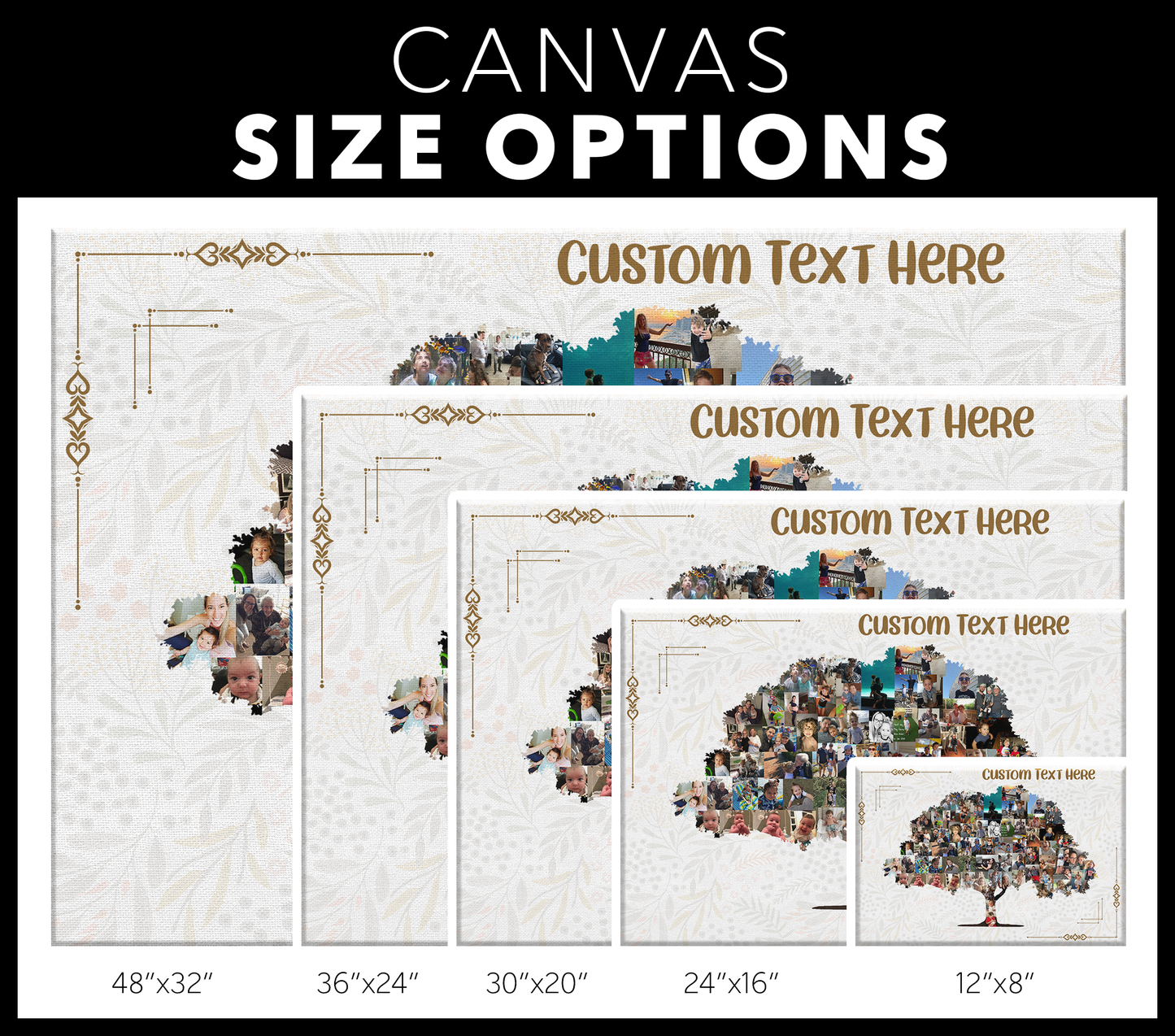 Family Tree Photo Collage Wall Art - Gold Frame