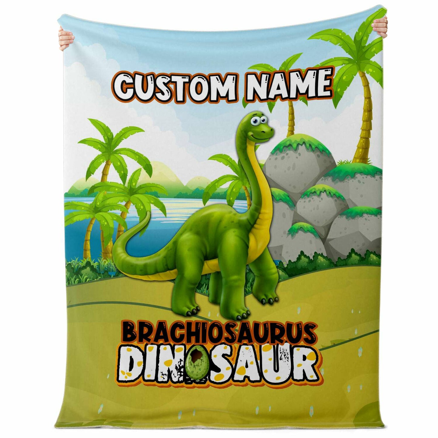 Personalized Name Brachiosaurus Dinosaur Blanket for Kids, Custom Name Blanket for Boys & Girls
