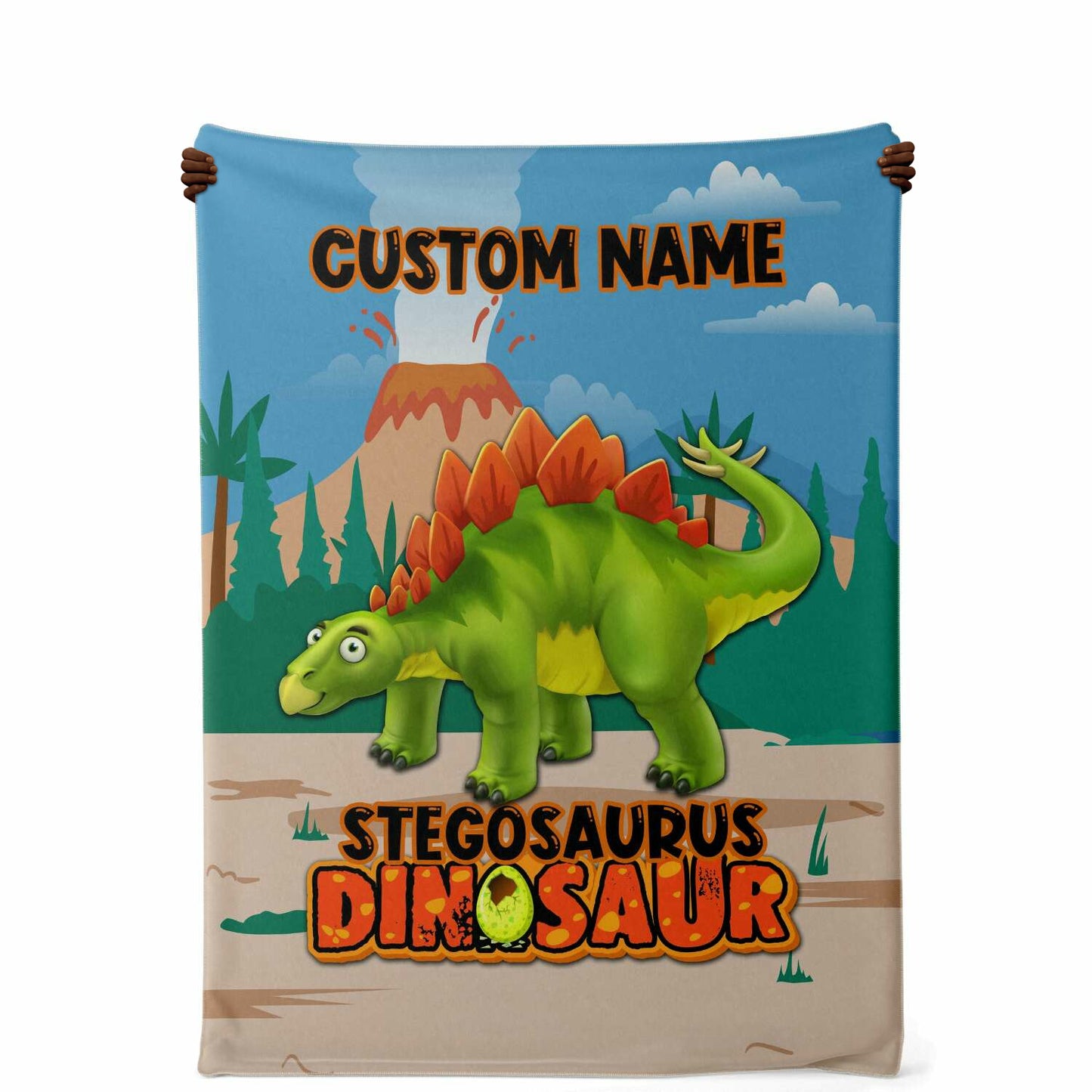 Personalized Name Stegosaurus Dinosaur Blanket for Kids, Custom Name Blankets for Boys & Girls