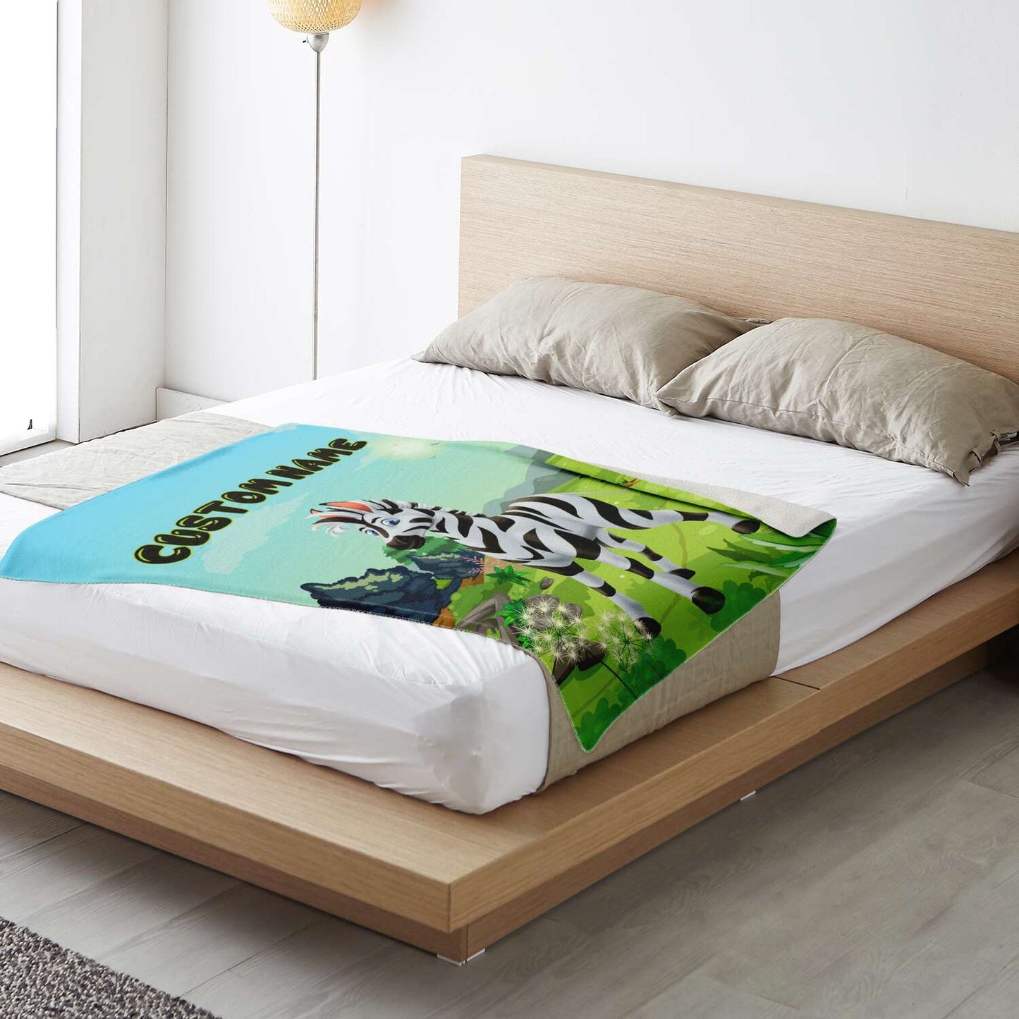 Personalized Name Zebra Blanket, Custom Name Wild Animals Blanket for Boys & Girls