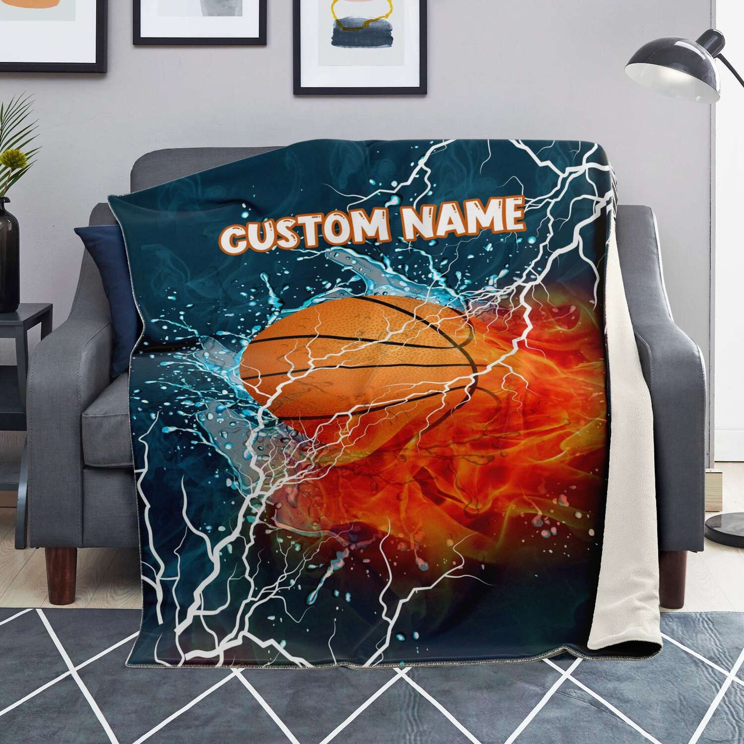 Personalized Name Basketball Blanket, Custom Name Sports Blanket for Boys & Girls
