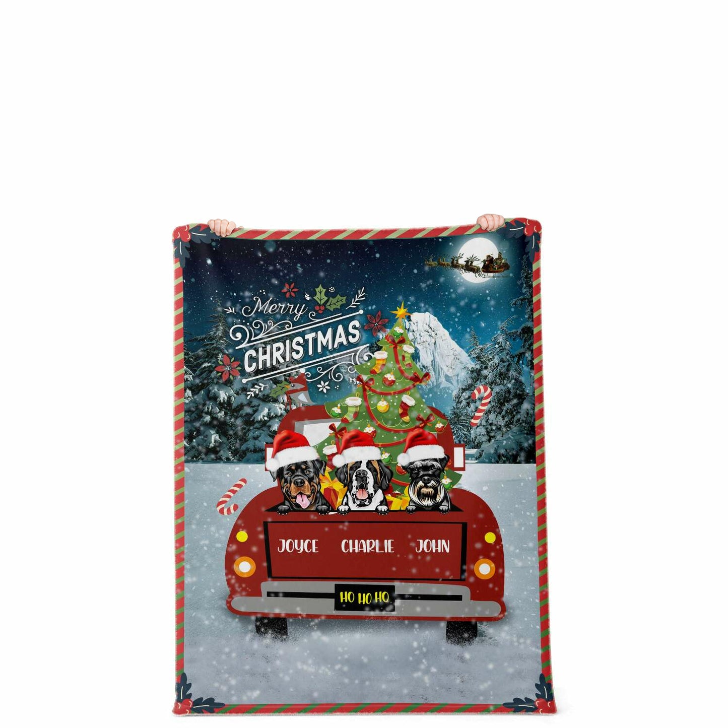 Personalized Christmas Truck Blanket for Dog Lovers