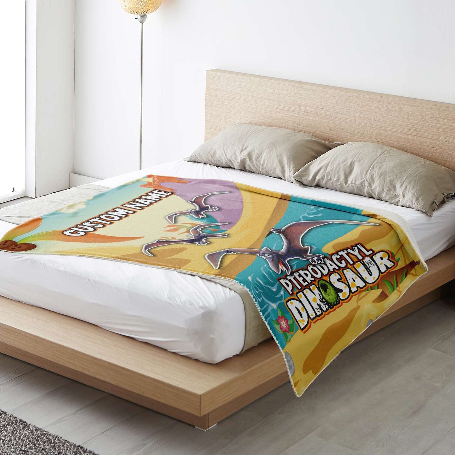 Personalized Name Pterodactyl Dinosaur Blanket for Kids, Custom Name Blanket for Boys & Girls