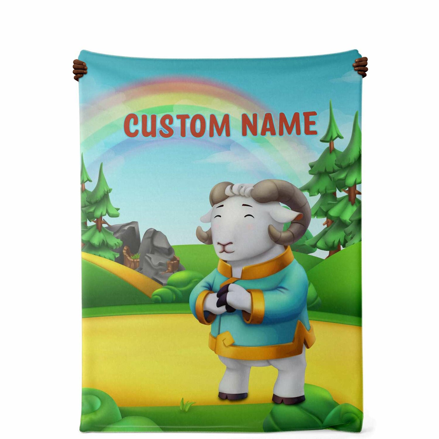 Personalized Name Ram, Animal Blanket for Kids, Custom Name Blanket for Boys & Girls