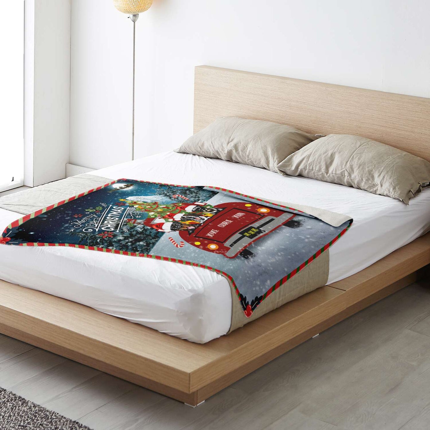 Personalized Christmas Truck Blanket for Dog Lovers