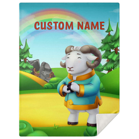 Personalized Name Ram, Animal Blanket for Kids, Custom Name Blanket for Boys & Girls