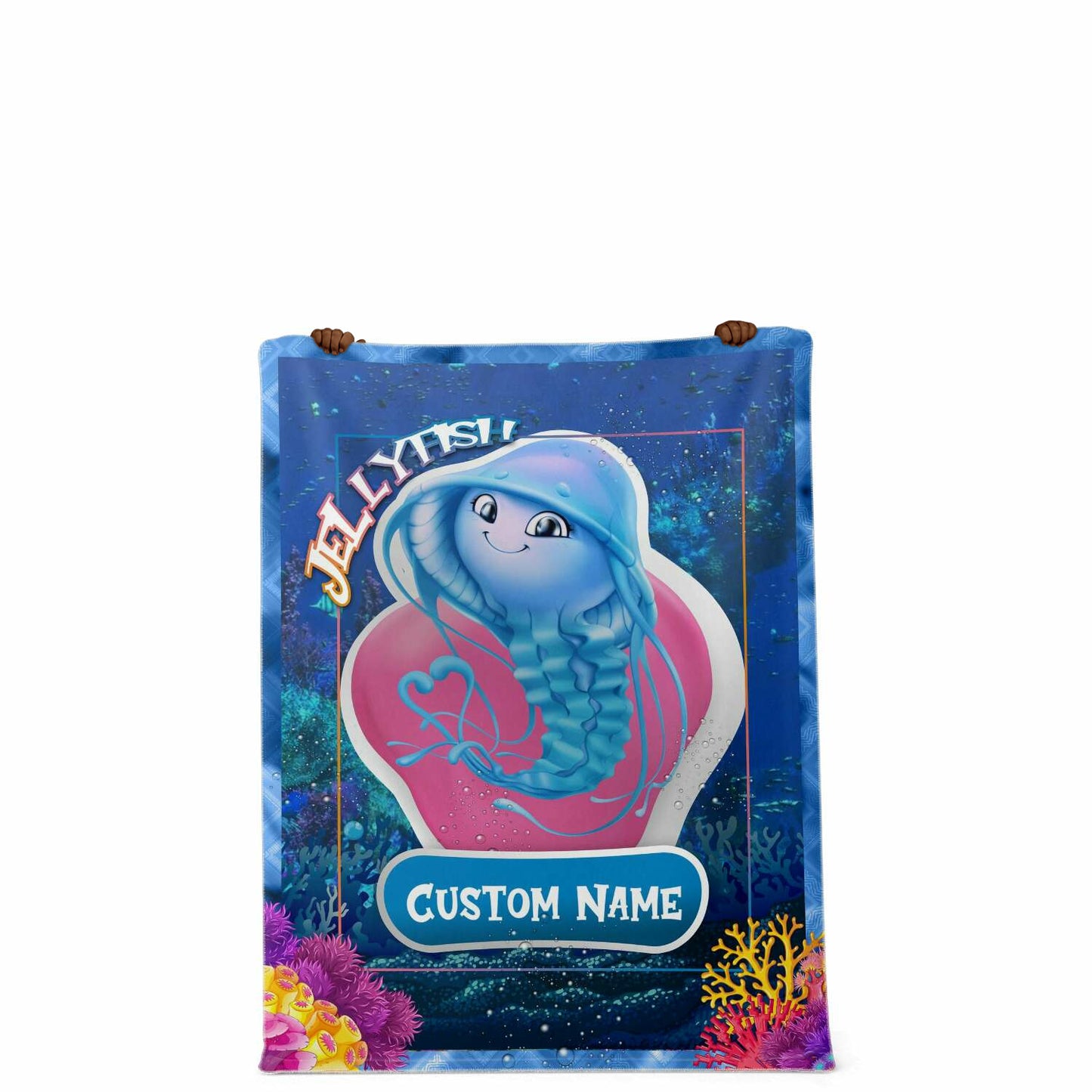 Personalized Name Jellyfish Blanket, Custom Name Sea Animals Blanket for Boys & Girls