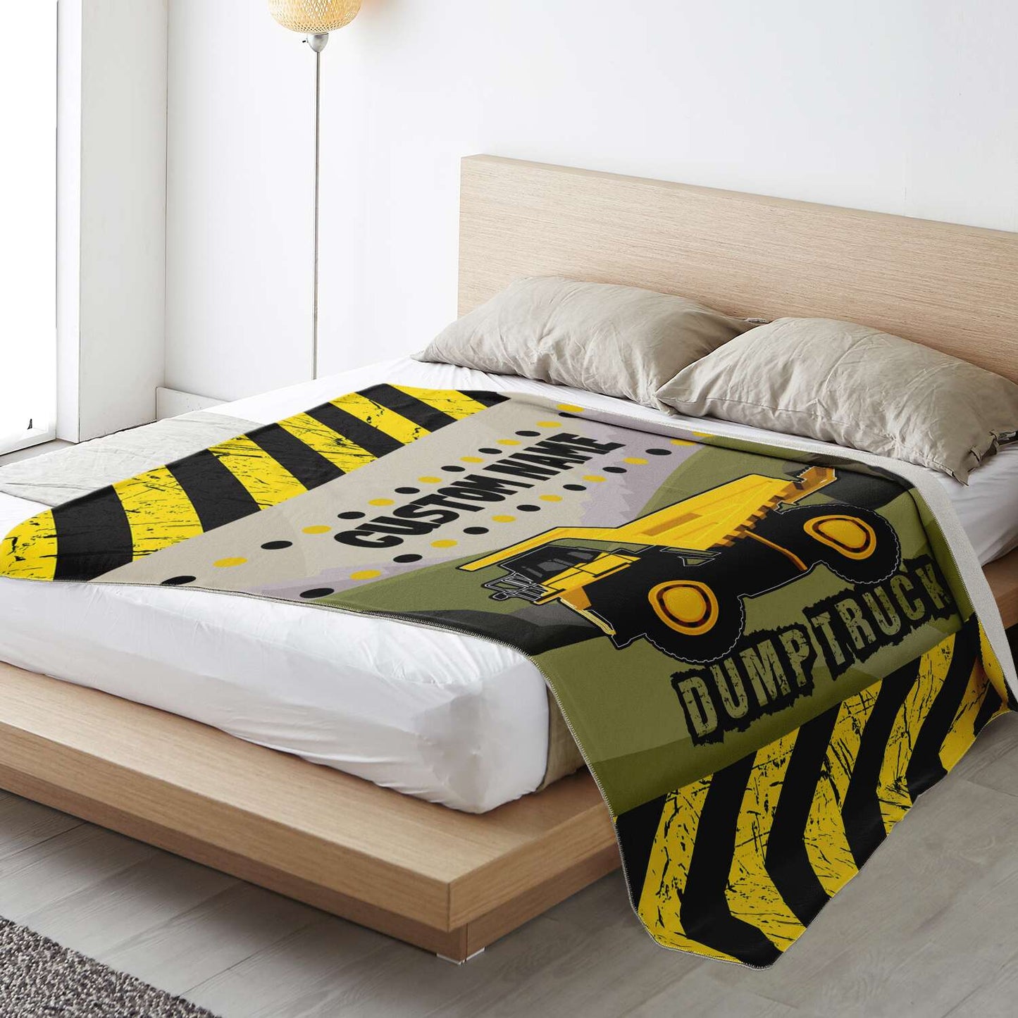 Personalized Name Dump Truck Blanket for Kids, Boys and Girls Custom Name Blanket
